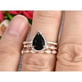 thumbnail image 5 of Milgrain Art Deco 8X5mm Pear Shape Black Diamond Moissanite Engagement Ring Set 2.75 Carat Weight Trio Set Stacking Matching Wedding Band Solid 10K Rose Gold Anniversary Ring, 5 of 5
