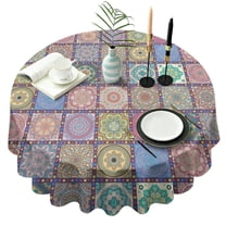 Pink Diverse Mandala Pattern Round Tablecloth 60"x60",Wrinkle Wipeable Table Cloth for Kitchen Dining Room Picnic Patio Party