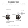thumbnail image 5 of Rosec Jewels Tahitian Pearl and Moissanite Earrings, 8 MM Pearl Earrings, Elegant Tahitian Pearl Earrings, Pearl Earrings for Women, 10K White Gold, 5 of 6