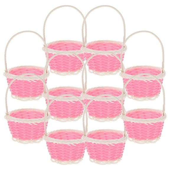 Uonlytech 10pcs Woven Basket Tray Pink Plastic Decoration For Picnic Events