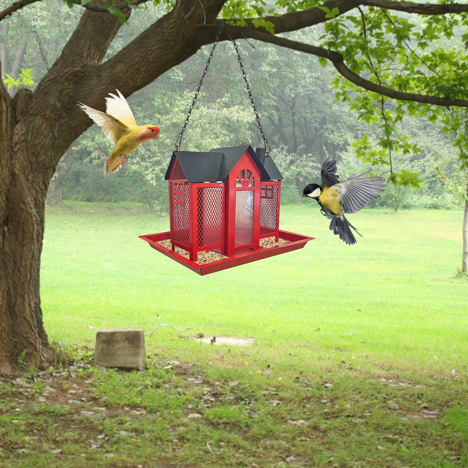Bird Feeders , Swingss House Metal House Bird Feeder Yard Squirrelss Feeder Outdoor Hanging Decoration