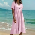 thumbnail image 6 of Warop Women's Short Sleeve Drop Waist Maxi Dress Button V Neck Pleated Loose Flowy Long Dress for Graduation Dress, 6 of 7