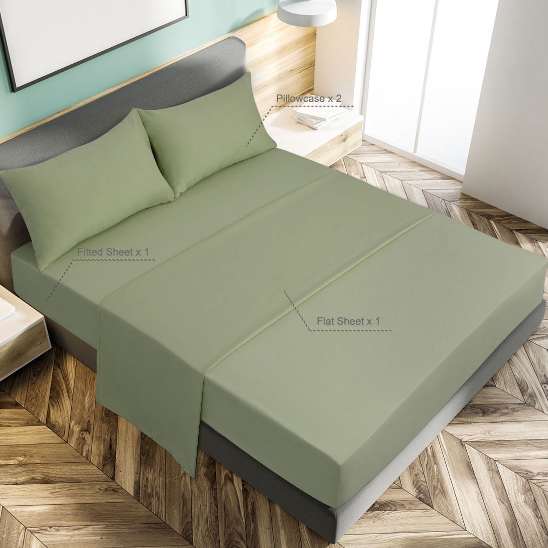 PiccoCasa 110gsm Brushed Polyester Microfiber Fabric Bed Sheets Bedding