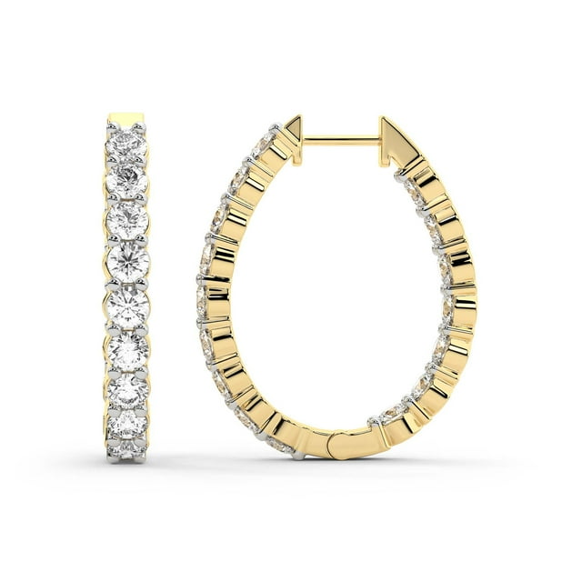 Boucle d'Oreille Créole en Diamant de Laboratoire / Boucles d'Oreilles Créoles Isla de Forme Ronde Certifiées IGI de 5 Carats / Or Jaune 14K / Monture à Griffes Qualité FG-VS1-VS2 / Friendly Diamonds