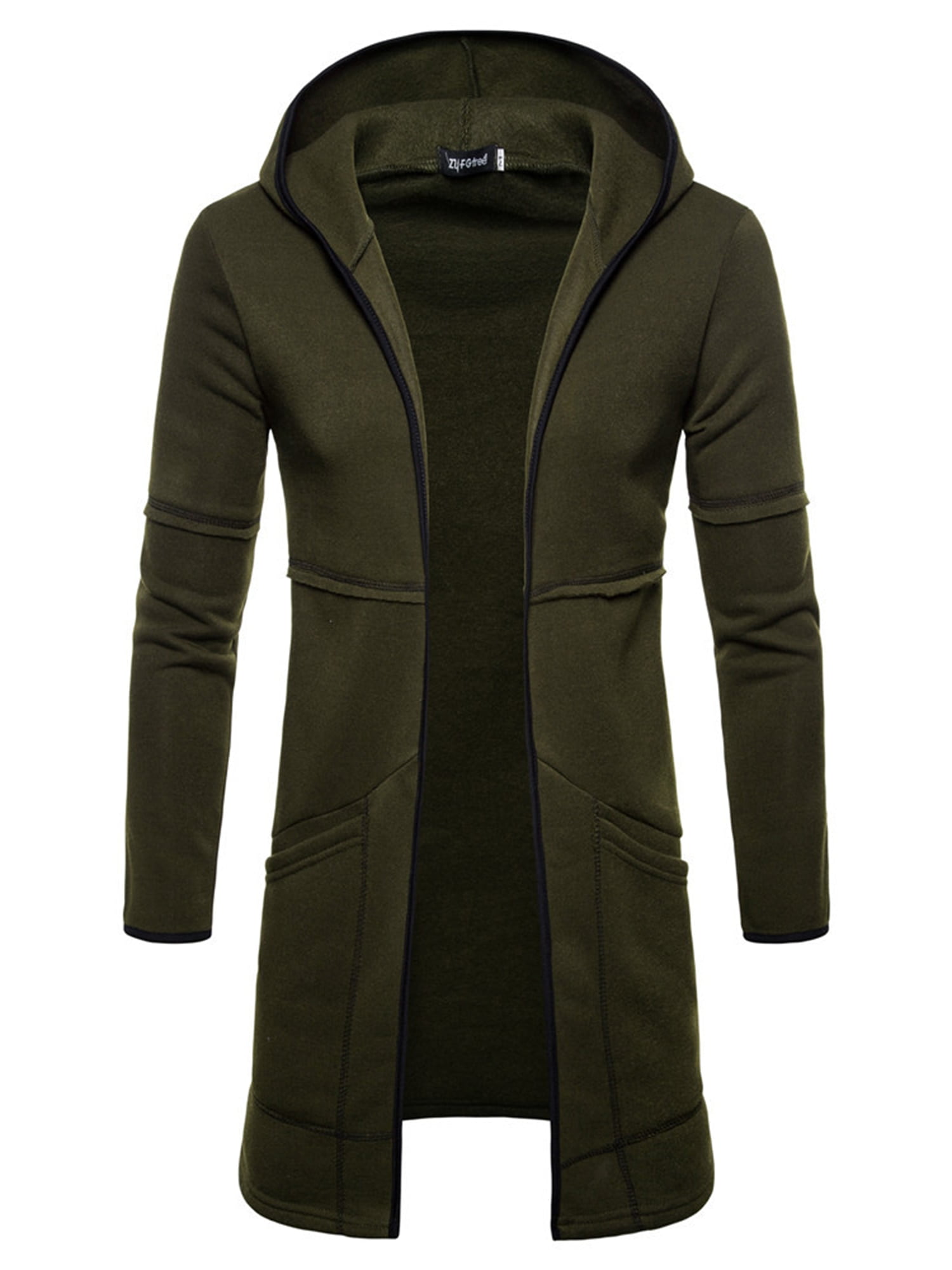 mens long sleeve draped lightweight open front longline hooded cardigan