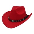 thumbnail image 1 of Sombrero de vaquero occidental de ala ancha, sombrero de copa de jazz, gorra vaquera panameña para acampar al aire libre Sombrero Vaquero 56cm Rojo, 1 of 7