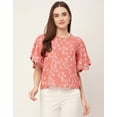 thumbnail image 2 of Moomaya Printed Tops For Women, Lace Flutter Sleeve Viscose Casual Top, 2 of 9
