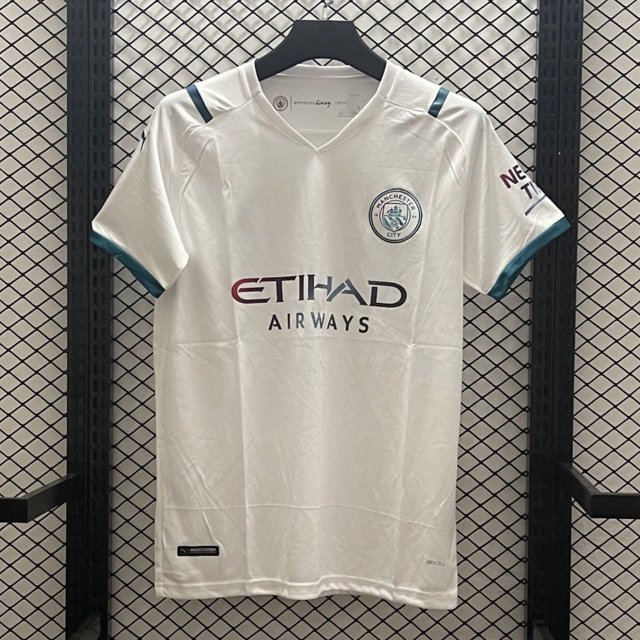 Camiseta Clásica De Verano De Manga Corta Blanca De Visitante Del Manchester City De La Temporada 2122XL