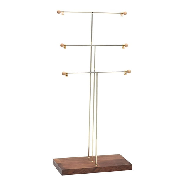 Jewelry Organizer Basic Storage Shelf - 3 Tier Jewelry Necklaces Bracelet Ears walnut color