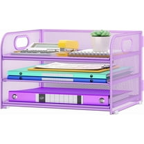 3 Tier Paper Organizer with Handle, Metal Desk Organizer Mesh Paper Letter Tray Desktop File Folder Document Sorter for Classroom, School, Office Accessories Organization and Storage - Purple