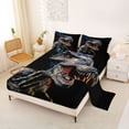 thumbnail image 2 of Metsweet Dino T-Rex King Sheets 4pcs, Wildlife Dinosaur Bedding, Gray Black Red,1 Fitted Sheet, 1 Flat Sheet and 2 Pillowcases, 2 of 5