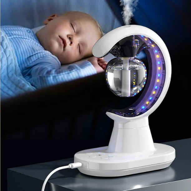 Humidificador de niebla fría y difusor de aceites esenciales para dormitorio - Ultrasónico silencioso, 350 ml, blanco/rosa, apagado automático, luz nocturna