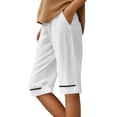 thumbnail image 2 of Womens Bermuda Shorts Cotton Linen Elastic Waistband Pockets Breathable Knee Length Bermuda Long Shorts for Women, 2 of 5