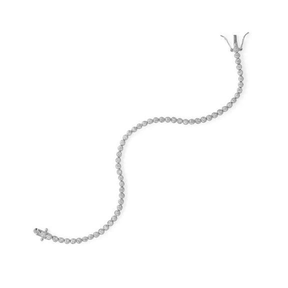 Precious Stars Sterling Silver Rhodium Plated 2mm Round CZ Tennis Bracelet - 8 inch
