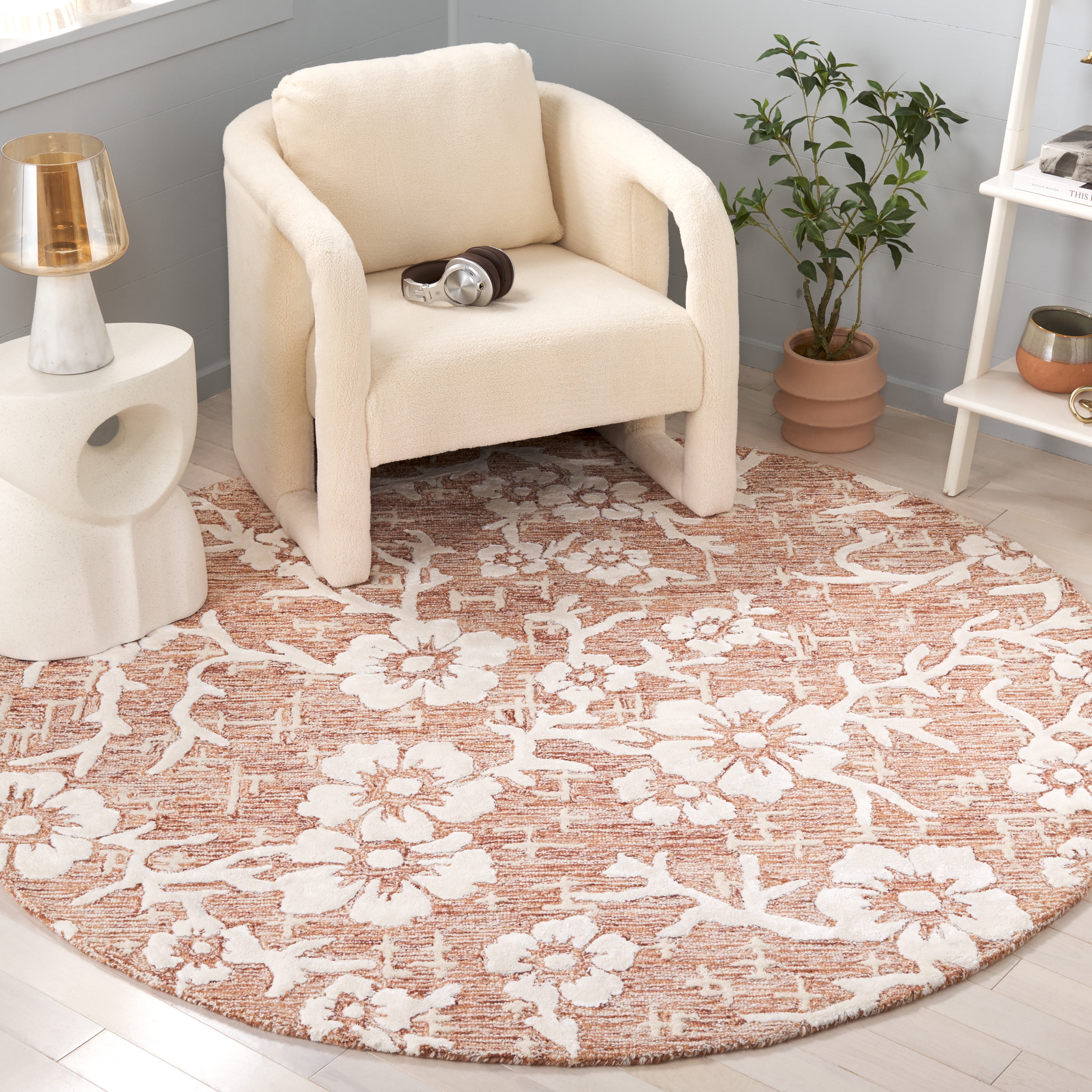 SAFAVIEH Glamour Braylon Abstract Area Rug, Rust/Ivory, 6' x 6' Round