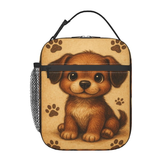 Cute Dog And Footprints Lunch Bag Portable Thermal Lunch Box for Men and Women
