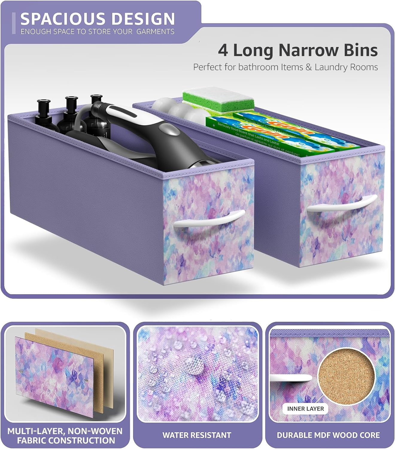 Sorbus Kids 4-Drawer Narrow Dresser, Slim Vertical Storage Chest, Tie-Dye Purple