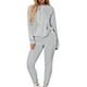 thumbnail image 1 of ICHUANYI Clearance 2PC Fashion Woman Round Neck Solid Long Sleeve Blouse +Loose Pants Sets(Gray, L) ICHUANYI WER2023081117505, 1 of 5