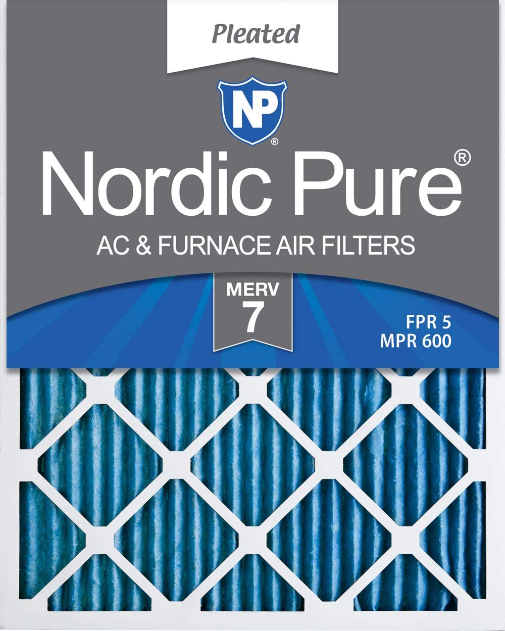 Nordic Pure 16x25x1M76 MERV 7 Pleated AC Furnace Air Filter, 16x25x1