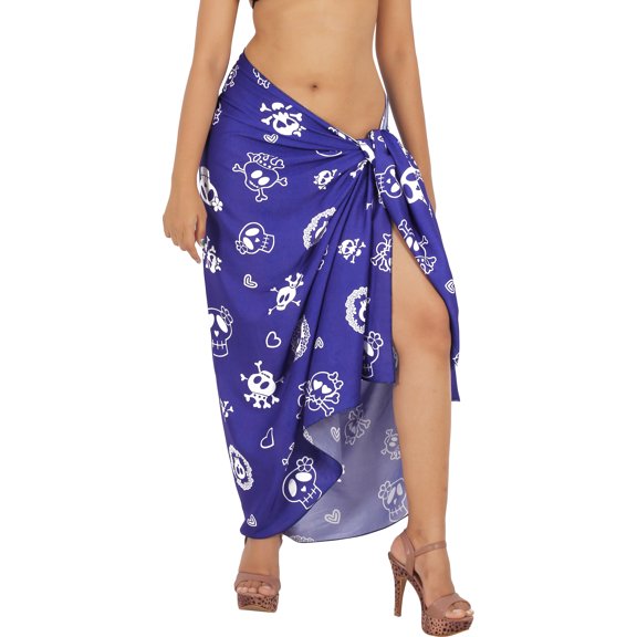 LA LEELA Women's Bikini Bathing suit Costumes Skirt Beach Wraps Swimsuit Sarong Wrap Dress for Women One Size Clip Art Skull, Royal Blue