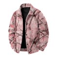 thumbnail image 2 of GrmtClth Autumn Mens Leaf Camo Retro Lapel Trucker Jacket Long Sleeve Snap Placket Loose Fit Fall Daily Outerwear Pink S, 2 of 7