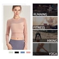 thumbnail image 2 of Camisas cortas de entrenamiento de yoga para mujer, mangas largas de empalme de malla para correr, 2 of 8