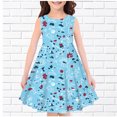 thumbnail image 3 of Girl's Summer Dress 4T 7-8Y Floral Sleeveless A-Line Swing Midi Sundresses Comfy Cotton Kids Gift Cute Pretty Dresses, Blue, 11 Years, 3 of 3