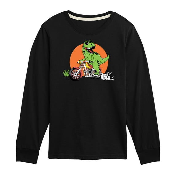 Instant Message - Trex Motorcycle - Toddler & Youth Long Sleeve Graphic T-Shirt
