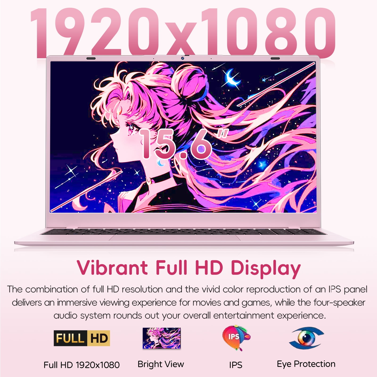 HYYUO 15.6" Laptop Computer, 8GB RAM 256GB SSD, Intel 6500Y with 2 Cores 4 Thread, Up to 3.4GHz, FHD Display, Laptop for Business, Student, Office, Pink, Lightweight, Windows 11 Laptop