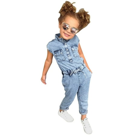 

Toddler Girls Sleeveless Solid 1 Pieces Romper Kids Denim Jumpsuit Clothes Girls Short Jumpsuits
