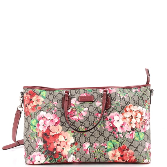 Pre-Owned Convertible Zip Tote Blooms Print GG Coated Canvas Large By Rebag