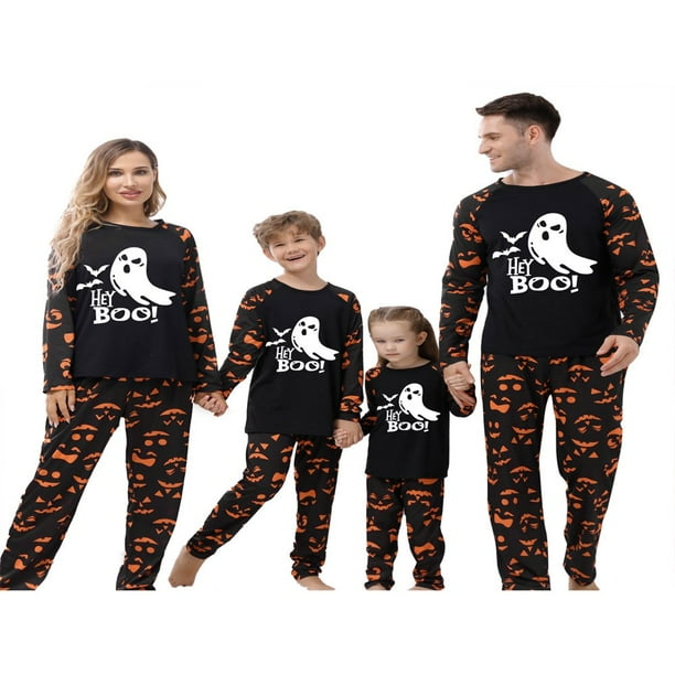 Halloween Matching Family Pajamas Glow In The Dark Ghost Print Long Sleeve Shirt Pants Sleepwear Walmart