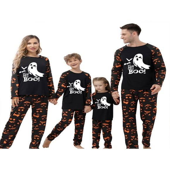 Halloween Correspondant Pyjama de la Famille Lueur dans le Fantôme Sombre Imprimé Chemise à Manches Longues Pantalons Vêtements de Nuit