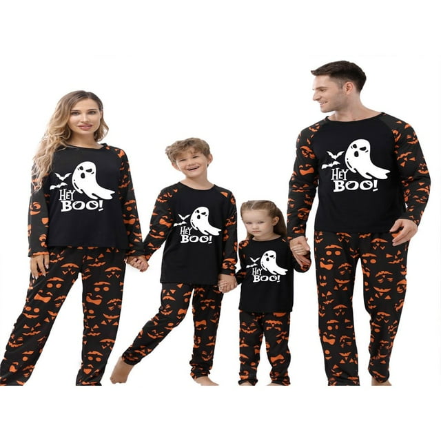 Halloween Matching Family Pajamas Glow In The Dark Ghost Print Long Sleeve Shirt Pants Sleepwear