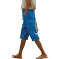 thumbnail image 2 of Clearance under 10$ Sevevn Women Summer Pants Casual Solid Color Drawstring Side Button Elastic Waist Linen Pockets Pants Sales Today Clearance Blue XXL, 2 of 6