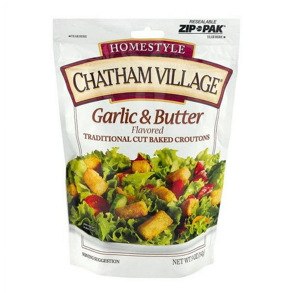 Chatham Village Garlic Butter Homestyle Croutons, 5 oz Resealable Bag