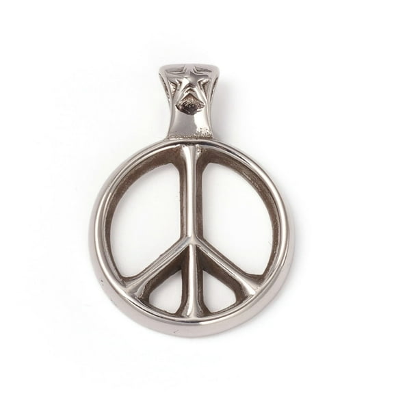 304 Stainless Steel 5 pc Non-Tarnish 304 Stainless Steel Pendants Peace Sign with Star Stainless Steel color 34x25x3mm Hole: 7x4mm