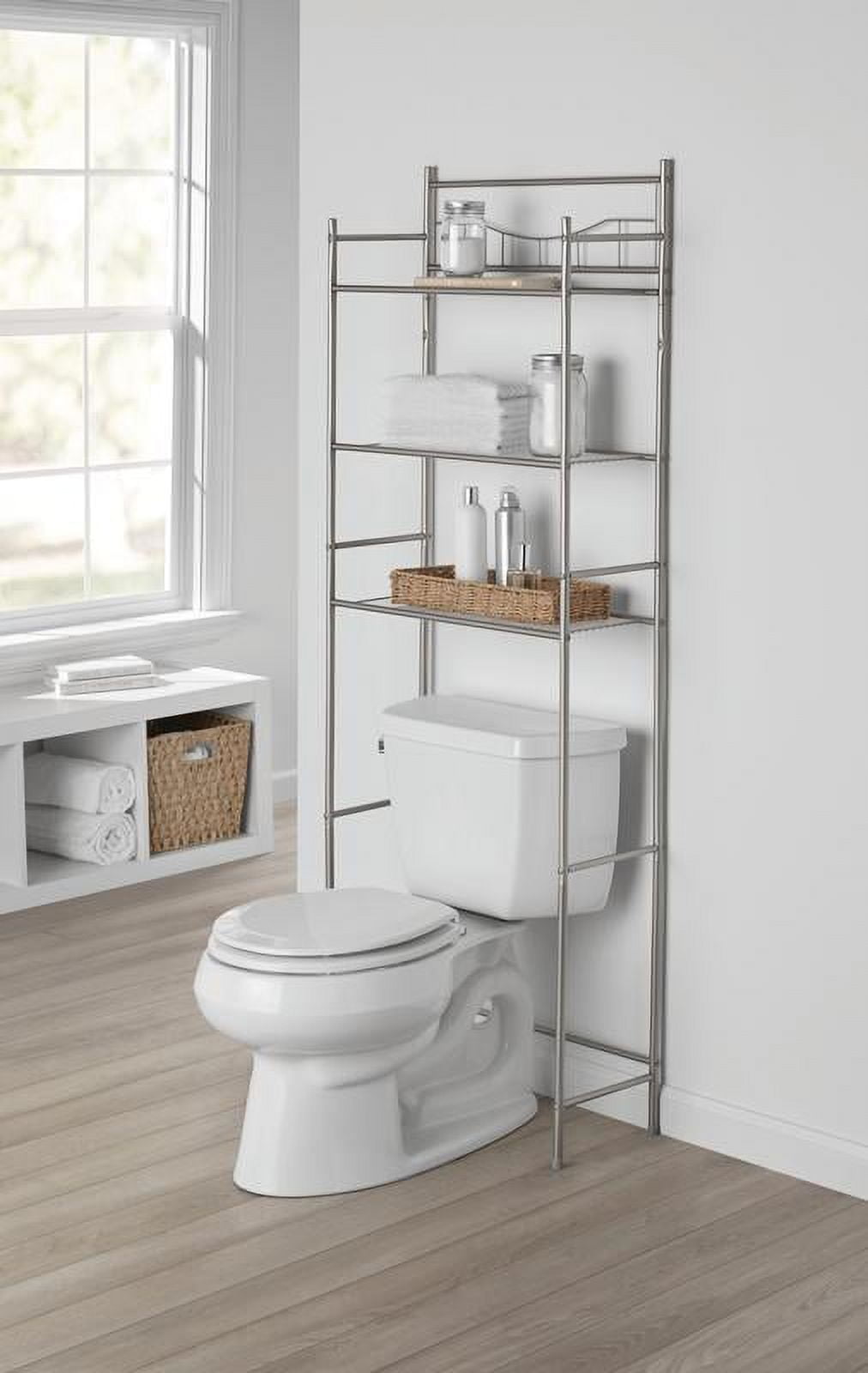 Mainstays 3-Shelf Over the Toilet Steel Freestanding Storage Shelf Unit, Silver, Holds up to 30 lb Capacity