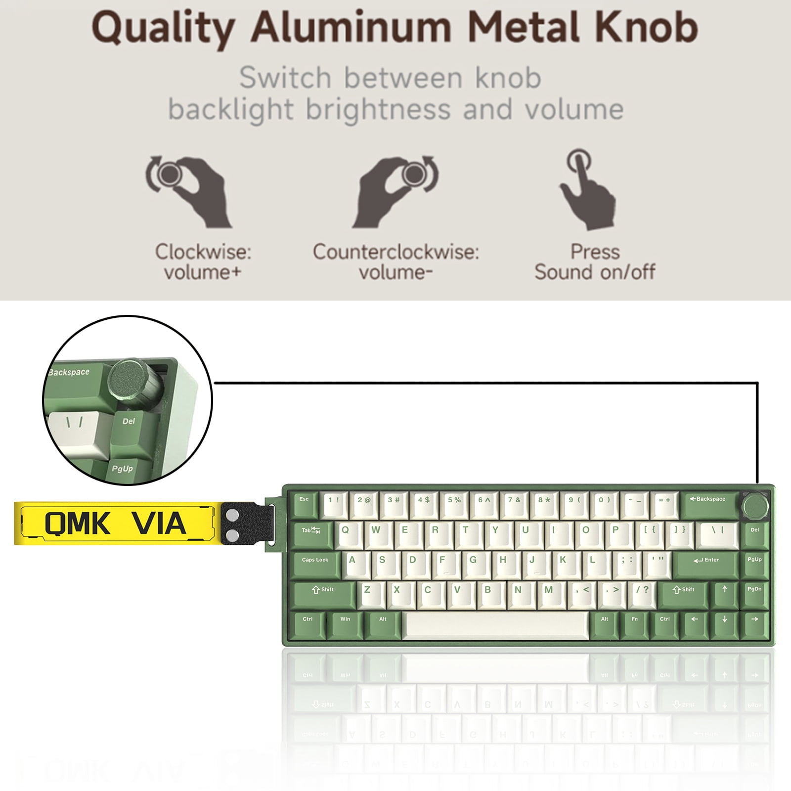 Artyond Compact Mechanical Gaming Keyboard, QMK/VIA Programmable Hot-Swappable Volume Knob, 32-bit ARM4 Chip, with RGB Backlight 68 Keys USB-C Aluminum Frame Keyboard for Games/PC/Mac, Green
