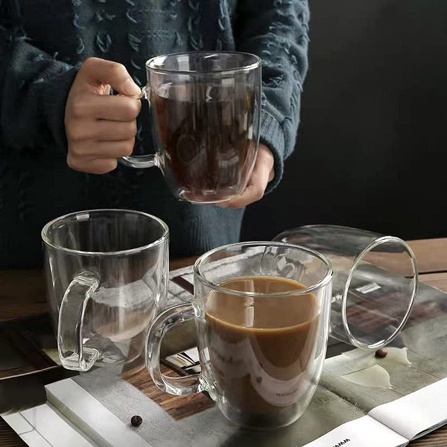 YUNCANG Double Wall Glass Coffee Mugs, (2-Pcak) 16 Ounces-Clear Glass  Coffee Cups with Handle,Insula…See more YUNCANG Double Wall Glass Coffee  Mugs