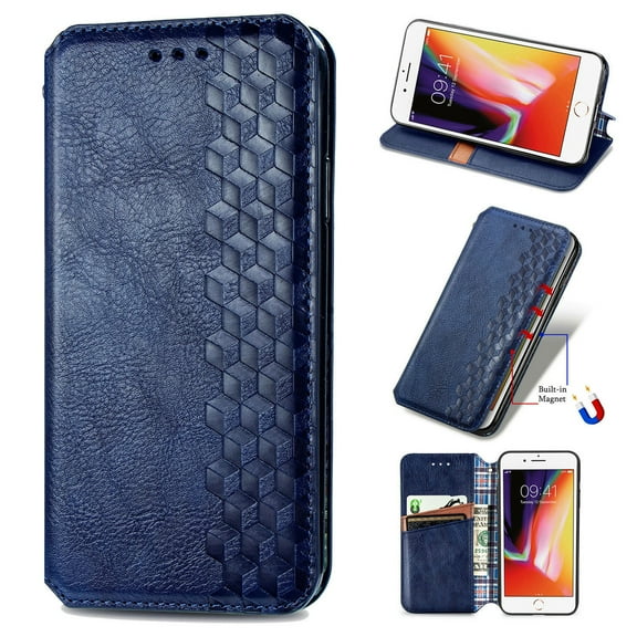 Dteck Wallet Case for iPhone SE 2020 & iPhone 7 & iPhone 8, Premium PU Leather Flip Folio Wallet Case with Card Slot Magnetic Closure Case, Blue