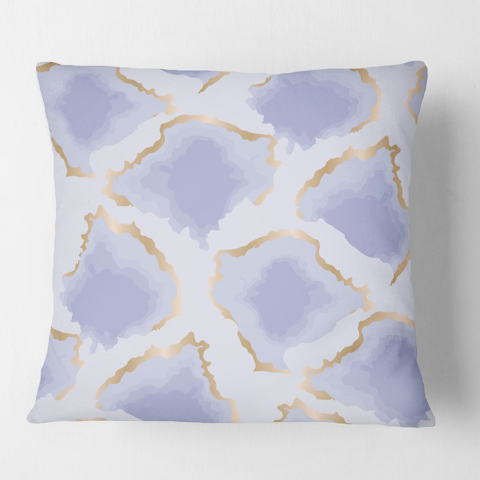 Designart Pastel blue and gold abstract shapes pattern' Mid-Century Modern Throw Pillow - 16x16