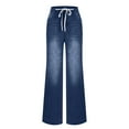 thumbnail image 3 of CQONEPT Womens Wide Leg Jeans Trendy Elastic Waist Denim Pnats with Pockets Drawstring Stretchy Straight Leg Baggy Pants Dark Blue XL, 3 of 5