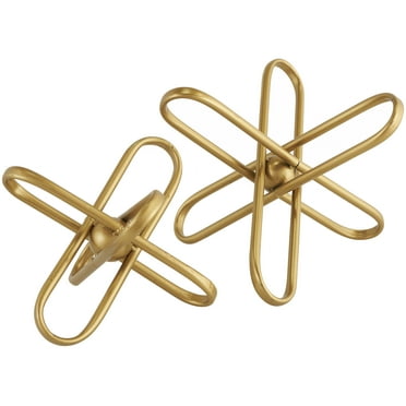 12", 9"W Gold Metal Geometric Sculpture with Paper Clip Accents, by CosmoLiving by Cosmopolitan (2 Count)