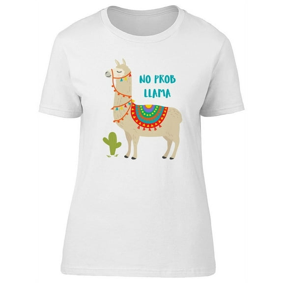 Smartprints Womens Graphic Tee - No Prob Llama Cool Boho Cartoon - Regular Fit 100% Cotton