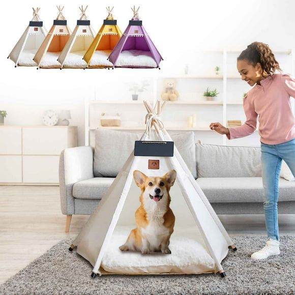 Xihbxyly Tienda de Campaña para Mascotas, Cojín de Algodón Suave, Extraíble y Lavable, Estructura de Madera Estable, Portátil para Uso En Interiores y Exteriores, Ideal para Mascotas Pequeñas, Tamaño