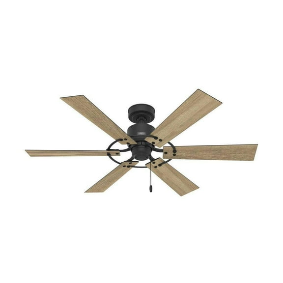 Restored Hunter Fan 52 inch Casual Matte Black Indoor/Outdoor Ceiling Fan with 6 Blades and Pull Chain for Bedroom, Living Room, Dining Room, Kitchen, Office (Refurbished)