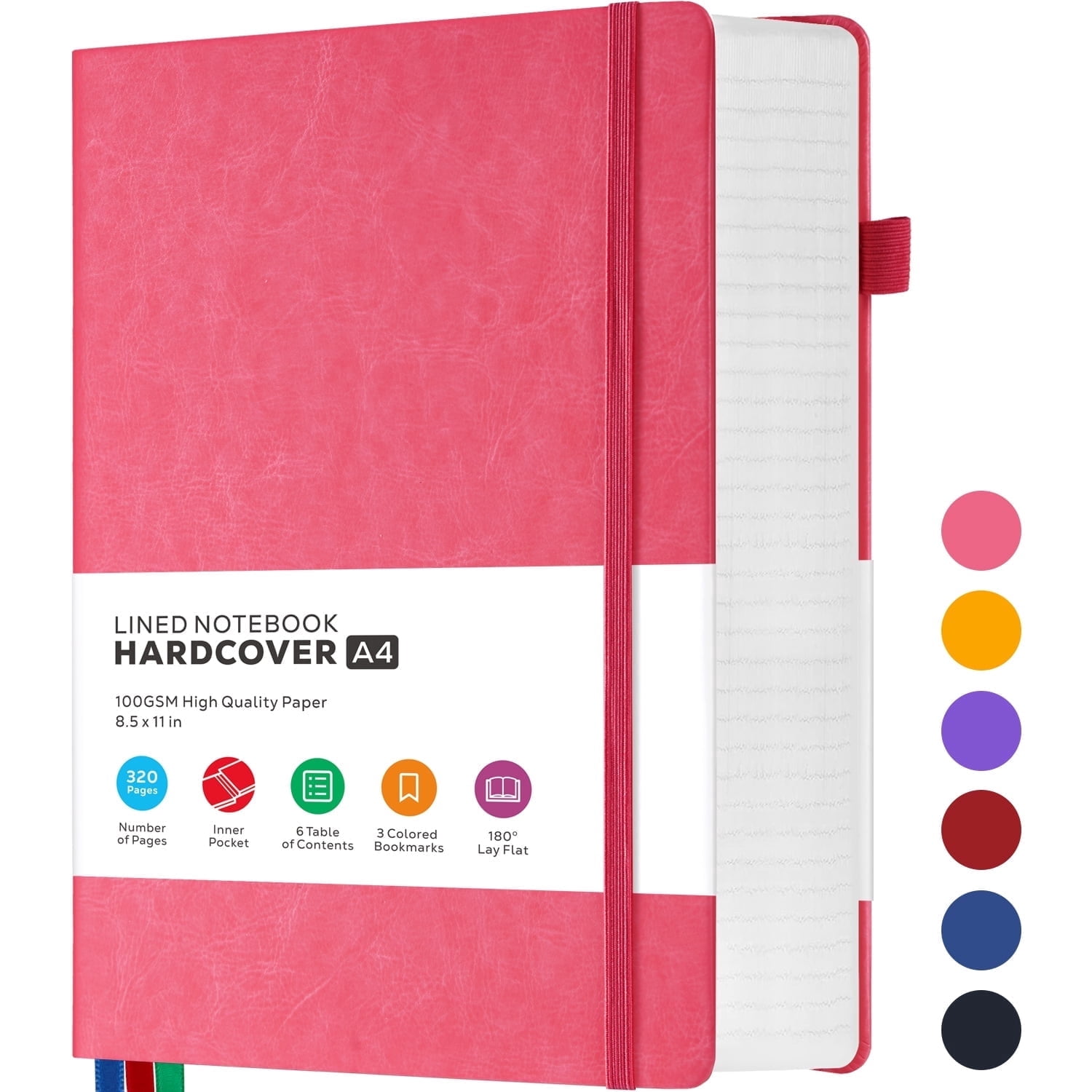 ROBCURSE A4 Lined Notebook, 320 Pages College Ruled Journal for Writing, with 100GSM Thick Paper, No Bleed, Inner Pocket, Large Hardcover Journal for School Office Home, 8.5" x 11"