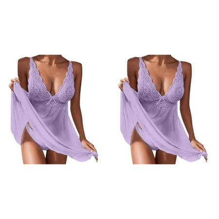 2 Pack Transparent Lingerie Pajamas Underwear Suspenders Dress Women Lace plus Size Strapless Bra for Women 44g Long Negligee Lingerie plus Size Lingerie for Women 5x Valentines Day Lingerie for