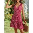 thumbnail image 2 of Women's 2025 New Summer Sleeveless Sexy Wrap V Neck Floral Sundress Mini Dress, 2 of 12